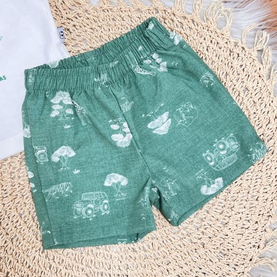 Conj. Regata Sempre Pronto Para Novas Aventuras e Bermuda - Off White e Verde